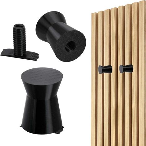Lot de 4 Crochets pour Panneaux Acoustiques Sans Perçage, Patères Murales Coniques en Plastique Noir, Porte-Manteaux pour Mur à Lattes en Bois, Idéal pour Vêtements, Clés et Serviettes (1/5)