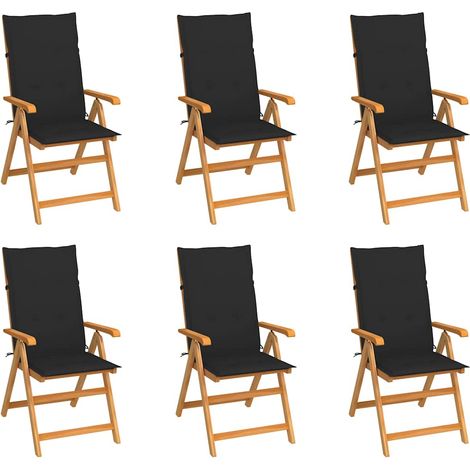 Lot de 6 Chaises de jardin - Chaises d'extérieur pour terrasse/jardin avec coussins noir Bois de teck BV204634 - BonneVie (1/5)