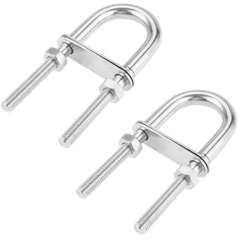 Lot de 2 boulons en U M6 x 90 mm en acier inoxydable argenté avec contre-plaque et écrous pour fixation et connexion de décorations de bateau (1/5)