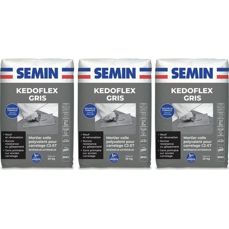 Mortier Colle Polyvalent pour Carrelage Kedoflex Gris Semin, Intérieur/Extérieur, sac de 25 kg, Lot de 3 (1/5)