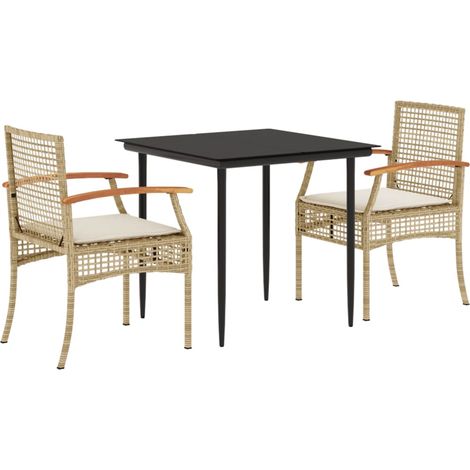 Maison Exclusive - 3-tlg. Garten-Essgruppe mit Kissen Beige Poly