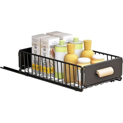 Tiroir Coulissant Cuisine Rangement Aucun Perçage Organisateur Placard pour Armoires Salle de Bain Comptoir 40 24 10cm -