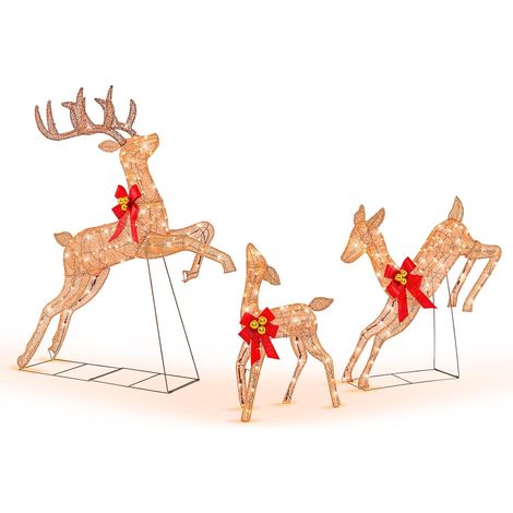COSTWAY 3-teiliges LED Rentier Familie, Weihnachtsdeko, beleuchtetes Rentier Weihnachtsfigur mit 255 warmweißen Lichtern, Weihnachtsbeleuchtung Weihnachtsdekoration für außen und innen (1/5)
