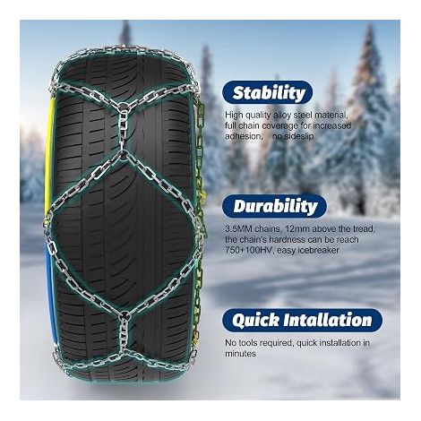 Lot de 2 Chaine Neige en Acier 12 mm avec Tendeur pour Voiture, Pick-up et SUV(Taille 130) (1/3)