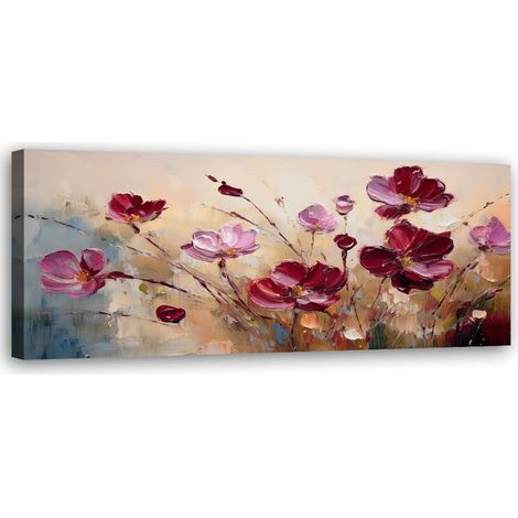 Tableau déco Fleurs de pavot peintes en rouge 90x30 (1/5)