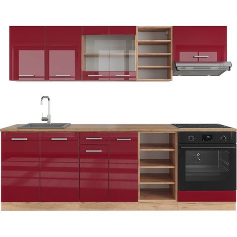 Cucina componibile R-Line, Bordeaux lucido/rovere dorato, 240 cm , PL Rovere, Vicco (1/5)