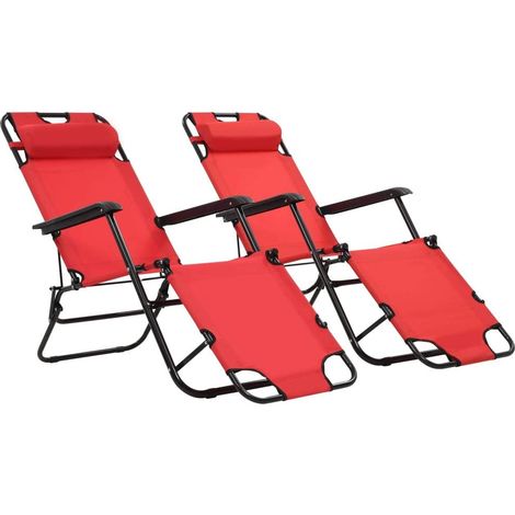 Tumbonas plegables con reposapiés 2 unidades acero rojo vidaXL