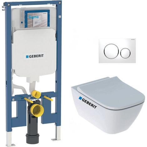 Pack WC Bati-supporto Geberit Duofix extrapiatto + WC senza flangia Geberit Smyle + sedile Softclose + piastra bianca