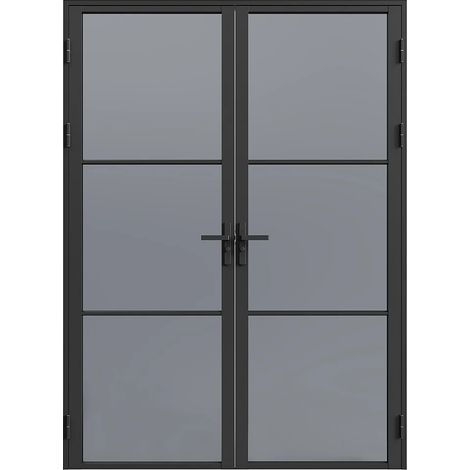 Blocco porta reversibile a due battenti 2 x H204 x L73 cm in Alluminio e Vetro fumé Nero - MASERU