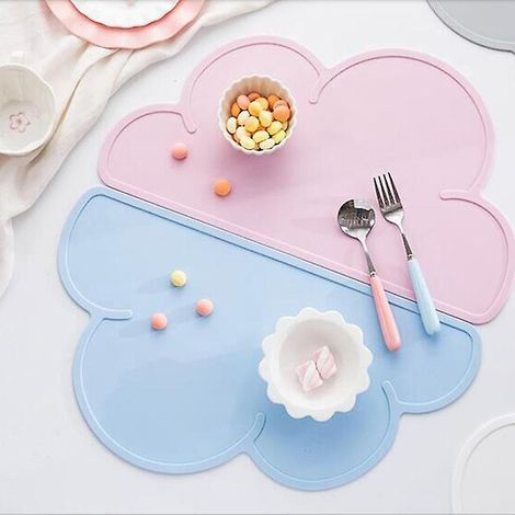 2pcs (rose + Bleu) Sets De Table En Silicone Pour Enfants, Tapis De Table Pour Tout-petits En Forme De Nuage Mignon Impermable Et Lavable Antidrap (1/5)