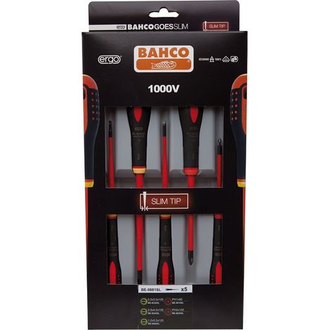 Destornillador de electricista Bahco PH1 x 100 mm Phillips PH1 PH2 Ø 2,5 mm 5 Piezas