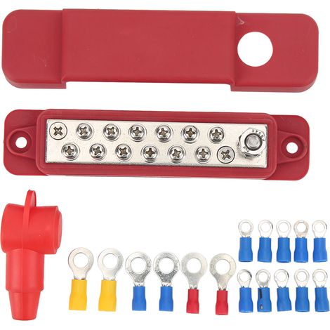 Jeu de 12 borniers de distribution 180A, barrette de jonction marine avec 16 cosses à anneau, pour voitures, camping-cars et bateaux, rouge. (1/5)