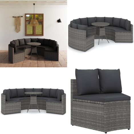 7-tlg. Garten-Sofagarnitur mit Auflagen Poly Rattan Grau - Gartenmöbel - Poly Rattan (1/5)