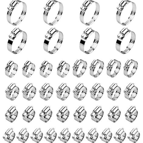 Lot de 50 colliers de serrage en acier inoxydable de 6 à 38 mm - Assortiment de colliers de serrage réglables pour tuyaux de carburant, installations sanitaires, canalisations et (1/5)