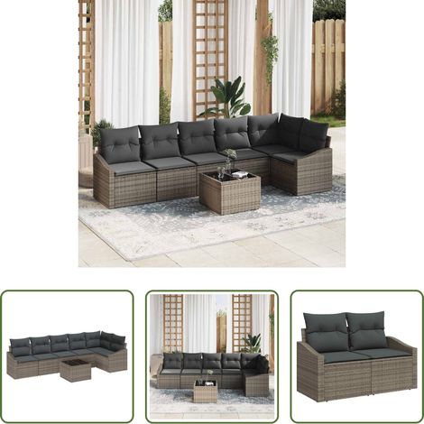 vidaXL Poly-Rattan -  Sofa Set mit Kissen 7 pcs Grau Poly-Rattan (1/5)