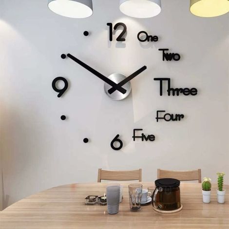 Montre murale moderne sans cadre, horloge murale noire en acrylique, déco murale stylée pour salon, chambre, cuisine, 1 pièce, design épuré et tendance. (1/5)