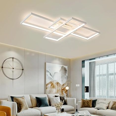 Luminaire Plafonnier LED Blanc (80x45x9cm), Moderne Plafonnier Salon avec Télécommande, Géométrique Éclairage Intérieur, Éclairage de Plafond pour Salon Chambre Bureau Salle à Manger. (1/5)