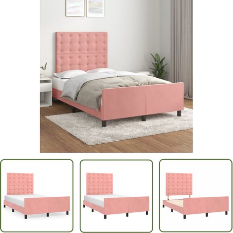The Living Store Cadre de lit sans matelas rose 120x200 cm velours - Lit Double - Chambre À Coucher - Lit Capitonné - Cadre De Lit - Literie (1/5)