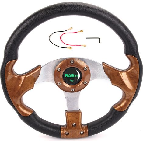 Car modification accessories, 13-inch racing steering wheel, personalized drift PU steering wheel, 320mm diameter - - mahogany wood (1/4)