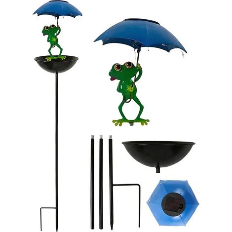 Bain d'oiseaux solaire en forme de grenouille avec LED et abat-jour, figurine de jardin avec éclairage solaire, étanche IP65, bain d'oiseaux décoratif pour jardin, terrasse, pelouse et bassin (1/5)