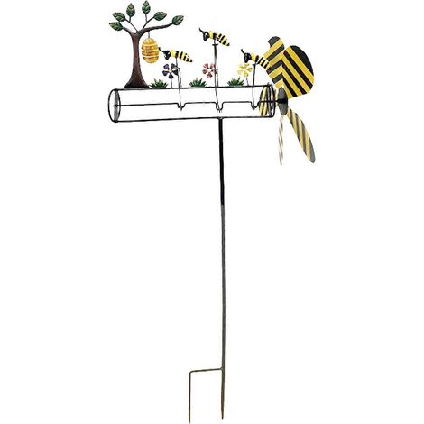 (Dimensions réelles (démontées pour la livraison) 10732cm Moulins à vent rotatifs en métal en forme d'abeille Trois petits moulins à vent en forme d'abeille, moulins à vent décoratifs pour le jardin) (1/4)
