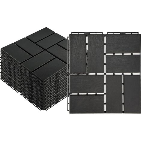 Pack Plastic Patio Tiles 30 x 30 cm with Non-Slip Interlocking for Outdoor, Balcony, Garden, Conservatory, Grey, 30 x 30 cm (1/5)