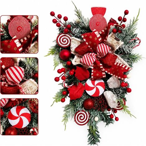 Couronne de Porte Noel Baies et Ornements Rouge 30 x 50 cm Decoration de Noel a Suspendre pour Porte (1/5)