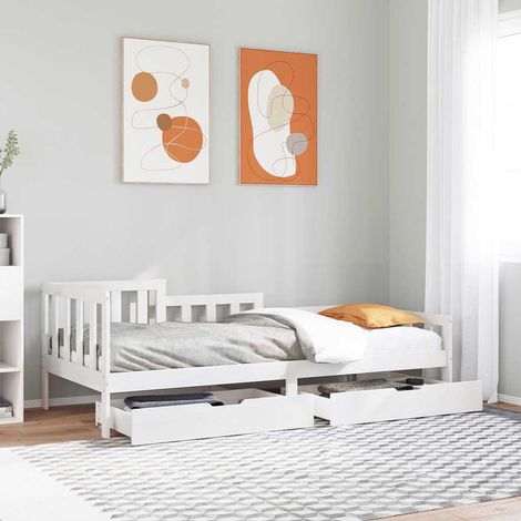 vidaXL Dormeuse con Cassetti Bianco 90x200 cm Legno Massello di Pino