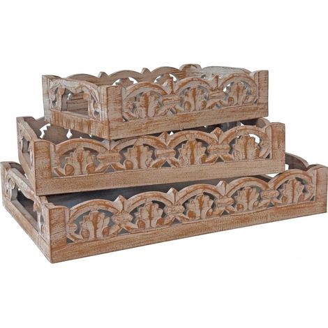 Vassoio in legno di mango intagliato in set di 3, 30X20H8 cm (1/2)