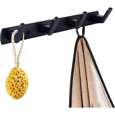 Patère Mural 4 Crochets en Acier Inoxydable pour Serviettes,Porte-Manteau pour Salle de Bain,Chambre,Entrée et Cuisine,Idéal pour Sacs à Main,Noir (1/5)