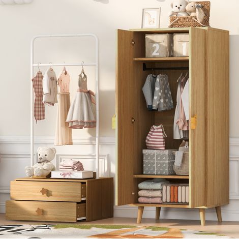 Armoire enfant 70x55x170 cm MDF bois naturel avec rangements, pour chambre d'enfant – MEUBLIV (1/5)