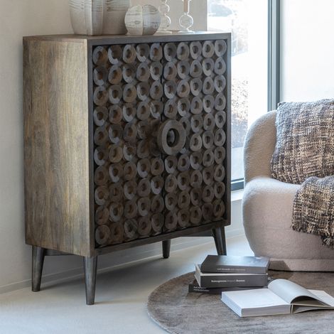Buffet vintage 2 portes 90x45x113 cm en manguier marron