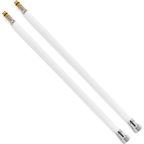 2 Flexibles sanitaires BLANC POLYMÈRE Øintér.8mm - Femelle 3/8" CHROMÉ - Mâle M10x1 - 400mm - TAQ PREMIUM