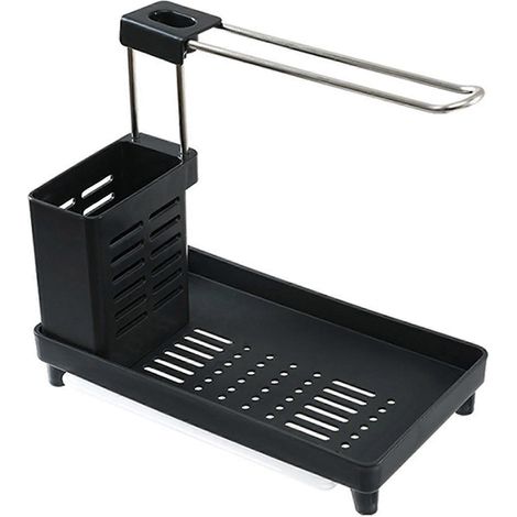 Organisateur d'évier avec porte-éponge, porte-cuillère et torchon, multifonctionnel et bac égouttoir. (1/5)