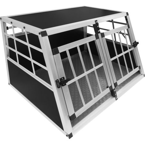 Monster Shop – Cage de transport aluminium 50x89x69 cm – 2 portes verrouillables – Angle 65° avant et 90° arrière – Tapis caoutchouc inclus – Pour chiens et chats