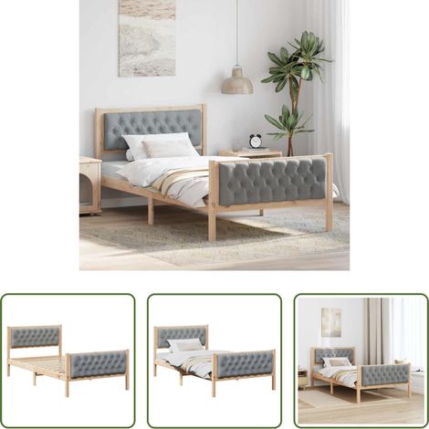 vidaXL Polyester Kopfteil - Bettrahmen Hellgrau 100 x 200 cm Massives Kiefernholz (1/5)