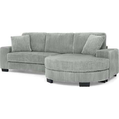 Divano angolare a L 4 posti in corduroy grigio 256,5 x 133,5 x 89 cm con 2 cuscini (1/5)