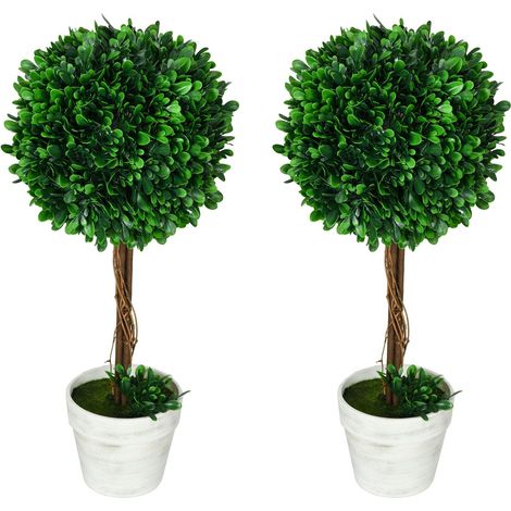 Künstliche Buchsbäume 2er-Set, UV-beständige Kunstpflanzen, 60cm, im Blumentopf, für Wohnzimmer, Grün