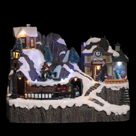 Village de Noël gare et patineurs musical à mouvement (1/2)