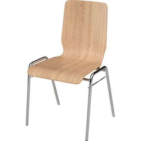 Chaise de bureau NUKI en bois contreplaqué – Dossier anatomique – Piétement en acier chromé – Hauteur d'assise 450 mm – Empilable – Certeo (1/2)