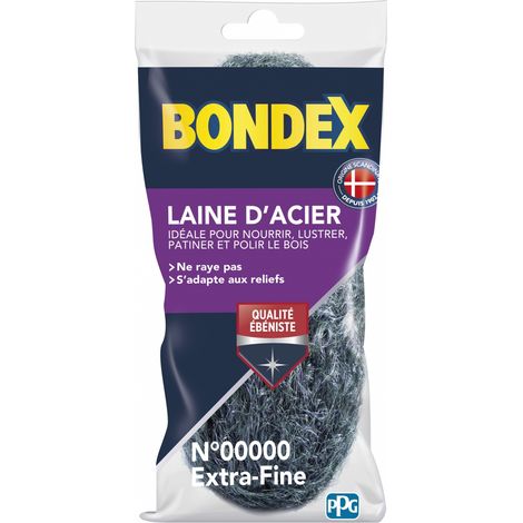 Bondex – Laine d'acier extra fine n°00000 – 150g – Rendement 0,5 m² – Finition mat pour bois et métal – Nettoyage sans rayures (1/3)