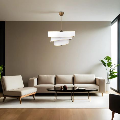 Lampadario in cotone dorato 40x40 cm, altezza totale 72 cm, attacco E27, per sala da pranzo opulenta
