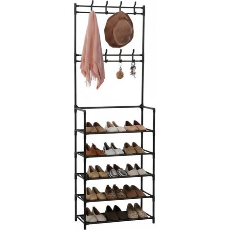 DASCK - Mobile Ingresso Scarpiera 5 Ripiani con Appendiabiti 26 cm - Nero (1/5)
