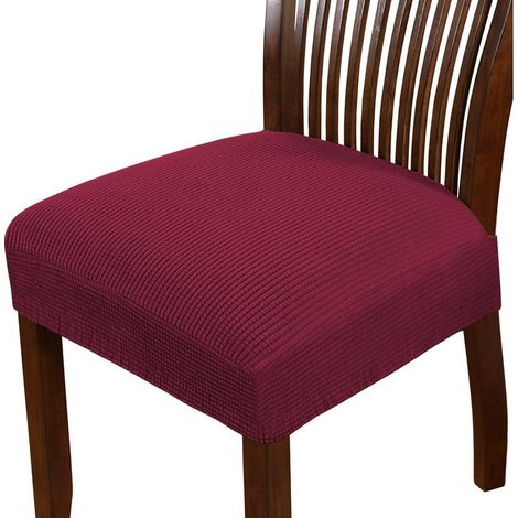 Housses de chaise extensibles en spandex pour salle à manger et cuisine - Lot de 6, coloris tourterelle et rouge vin (1/5)
