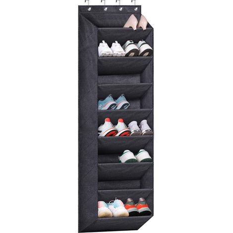 Organisateur de chaussures de porte pour placard - Grands compartiments profonds - étagère à chaussures étroite pour porte - étagère de rangement pour bottes - Noir - 1 pièce (1/5)