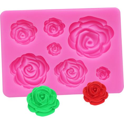 Stampo in silicone a 7 cavità con decorazione a rosa, ideale per pasta di zucchero, cupcake, sapone o cera.