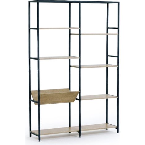 Estanteria Abierta con Revistero de Metal y Madera Nancy, 152cm, Roble y Negro (1/3)