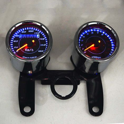 Universeller 2-in-1-Motorradtacho mit LED-Hintergrundbeleuchtung, Drehzahlmesser und Kilometerzähler, digitaler Tachometer, Komplettset (1/5)