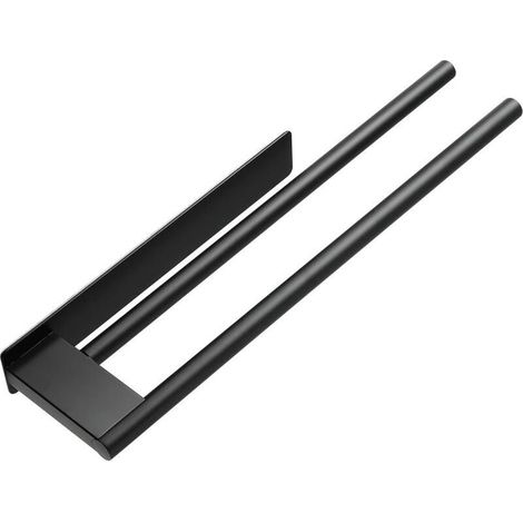 Porte-serviettes double – Noir – Acier inoxydable – Installation sans perçage – Finition peinte