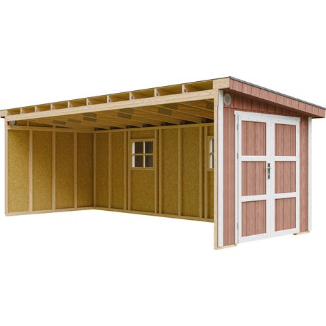 Gartenhaus Premium Qualität 14,3 m² - H231x248x648 cm - Aufbau von LP Smartside Panels – Ohne Boden und Seitenwand – Timbela M941B-REDWOOD RED